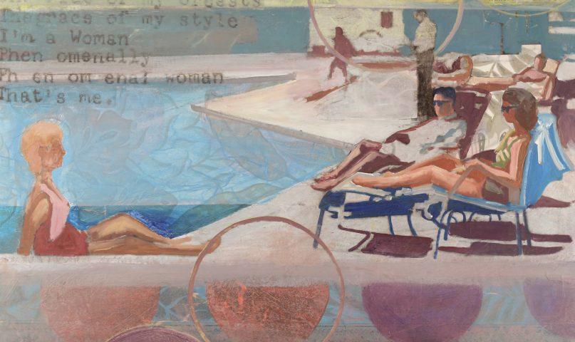 postcard of Ladies by the pool