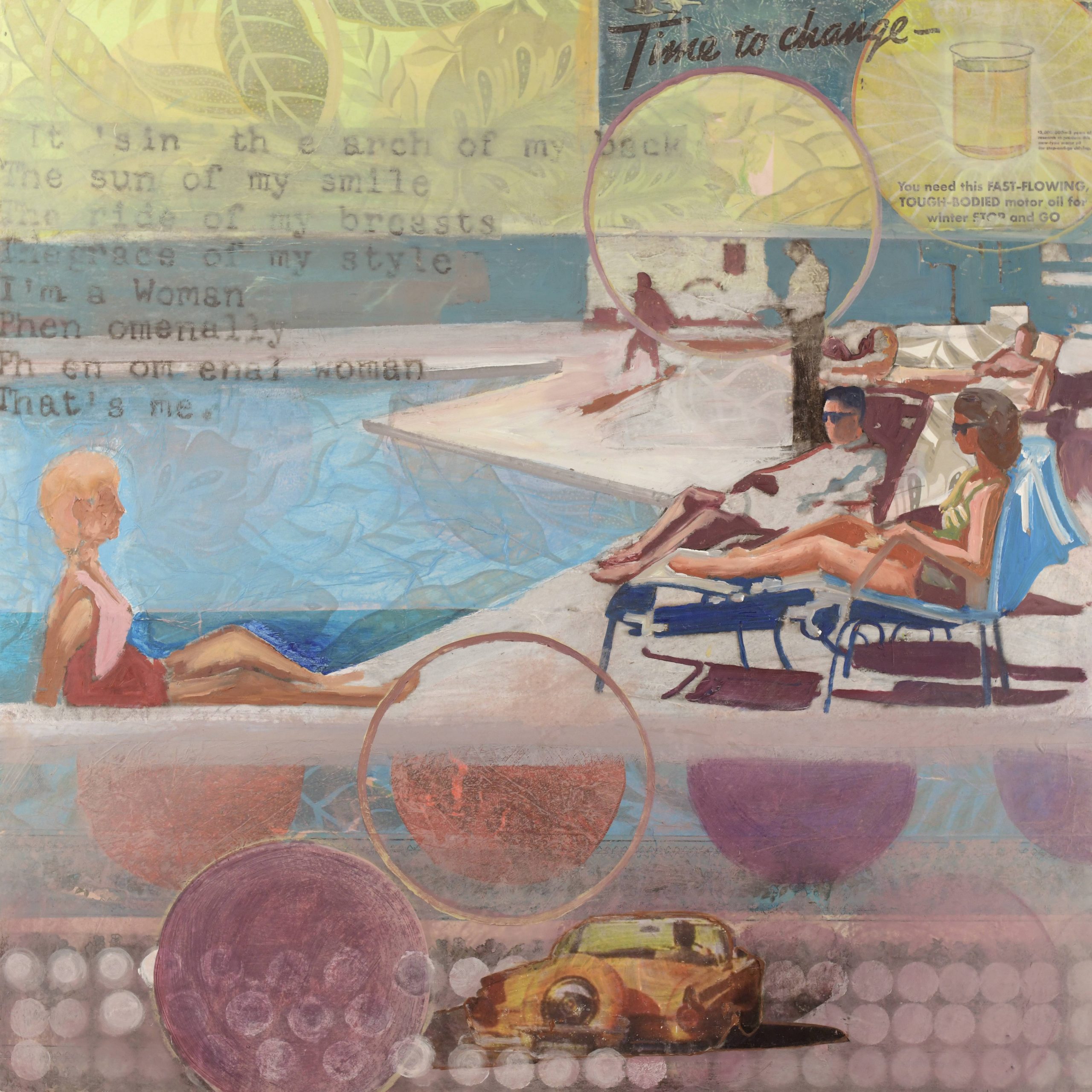 postcard of Ladies by the pool