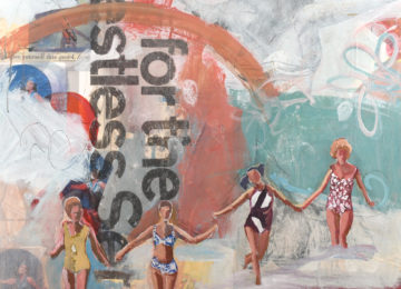 empowered art with women running in the surf